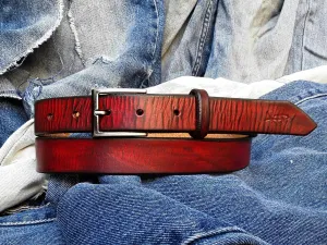 Red Leather Buckle Belt for Women - Unique Art Accessory