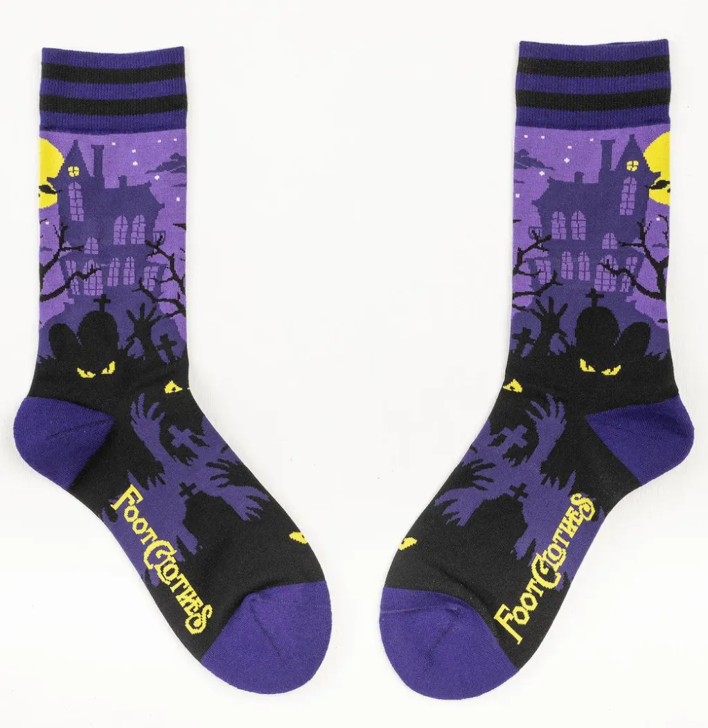 Retro Halloween Haunted House Crew Socks