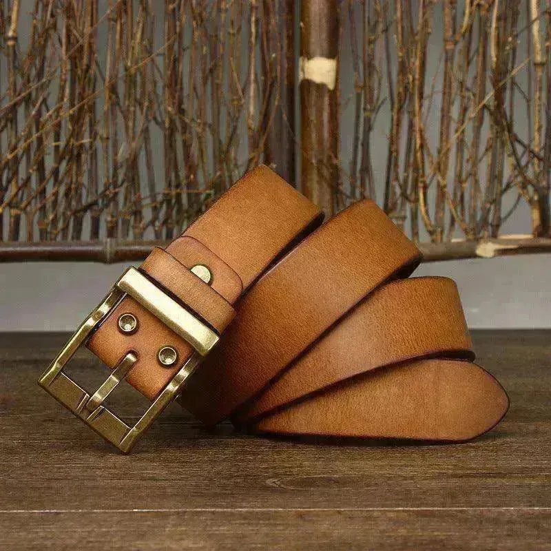 Retro Washed Matte Top-grain Leather Brass Buckle Belt