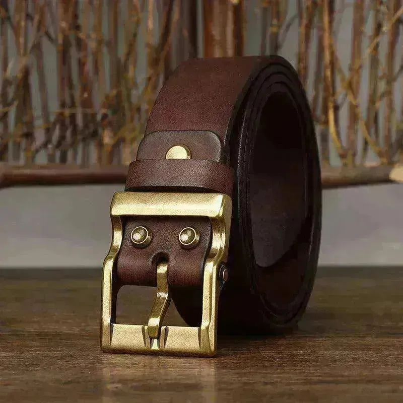 Retro Washed Matte Top-grain Leather Brass Buckle Belt