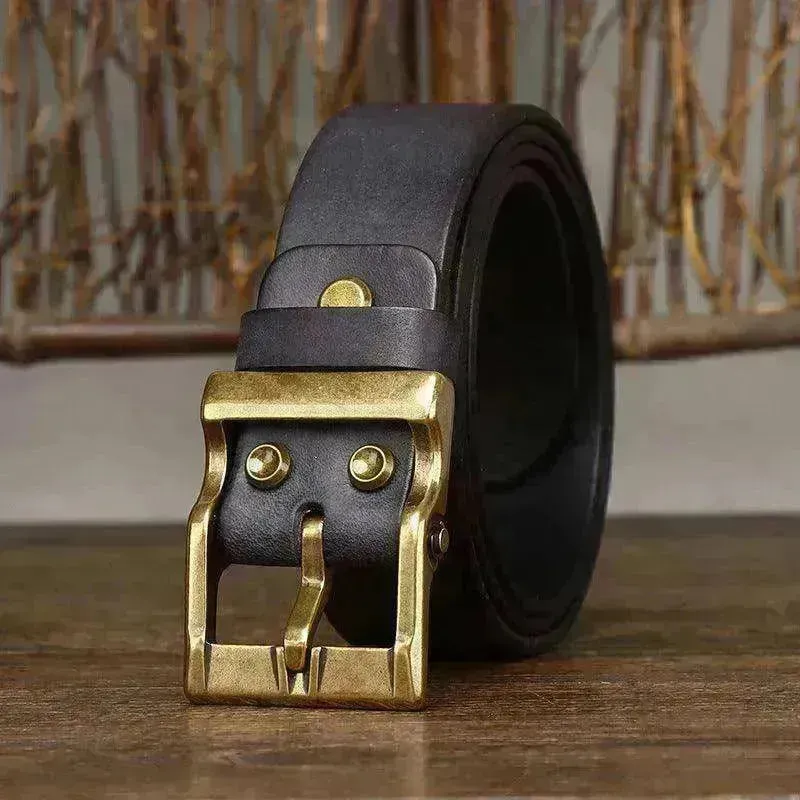 Retro Washed Matte Top-grain Leather Brass Buckle Belt