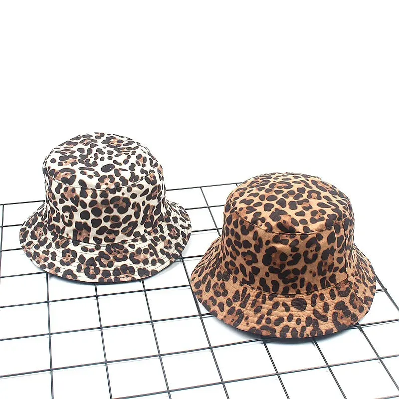 Reversible Leopard Print Bucket Hat Cotton Panama Outdoor Sun Cap