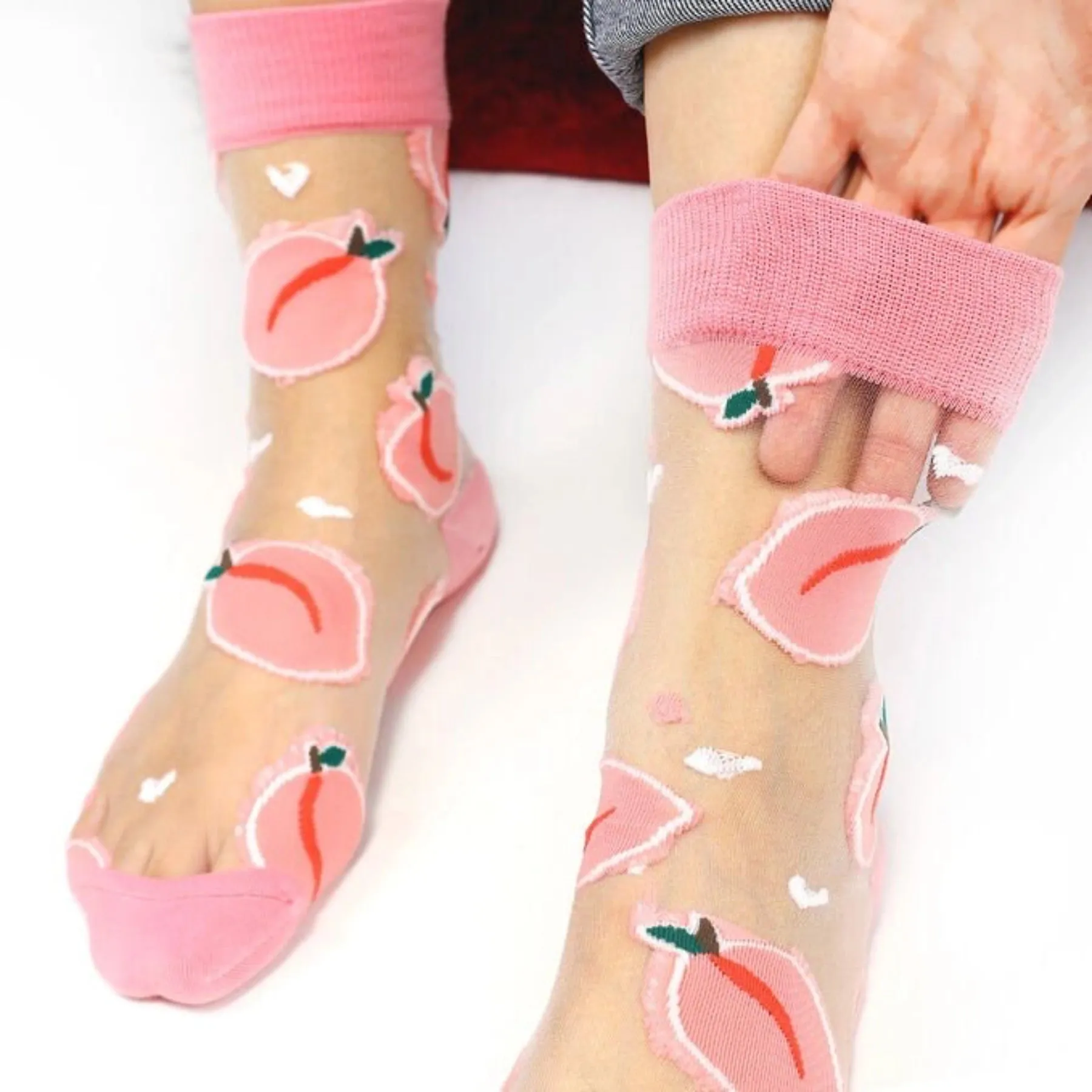 Sheer, Colourful, Pink Fruit Patterned Socks