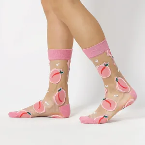 Sheer, Colourful, Pink Fruit Patterned Socks