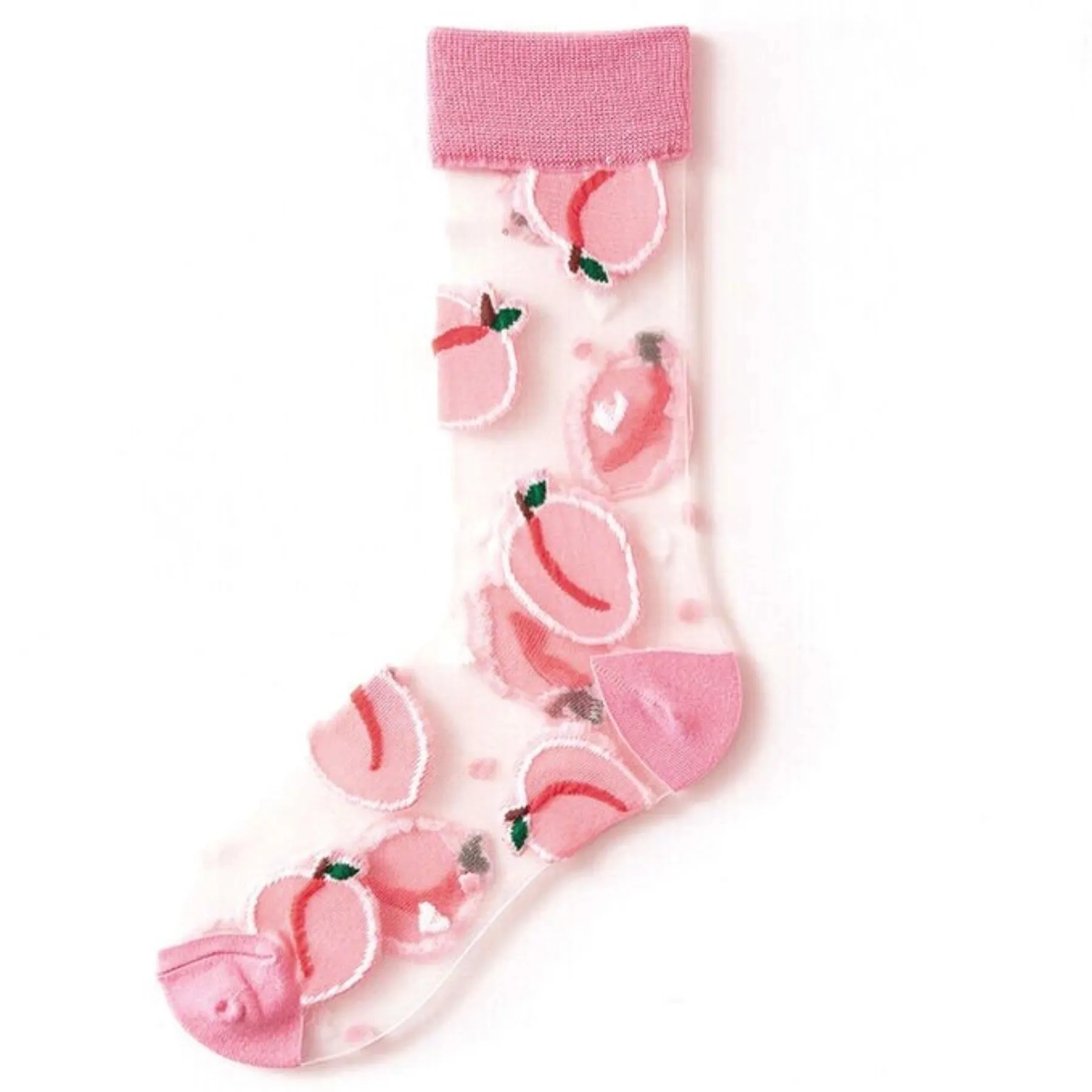 Sheer, Colourful, Pink Fruit Patterned Socks