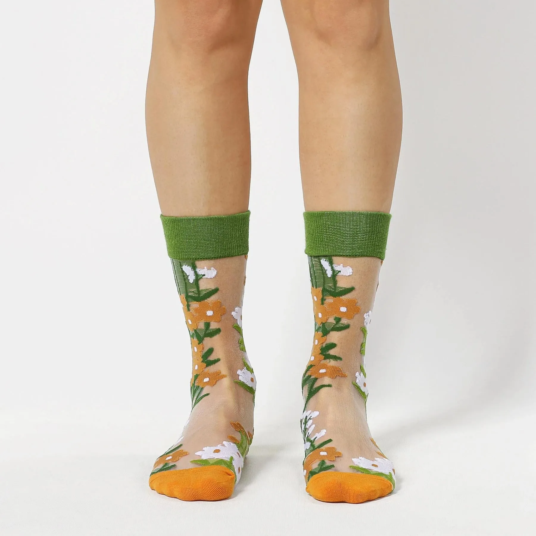 Sheer, Colourful, White Daisy Patterned Socks