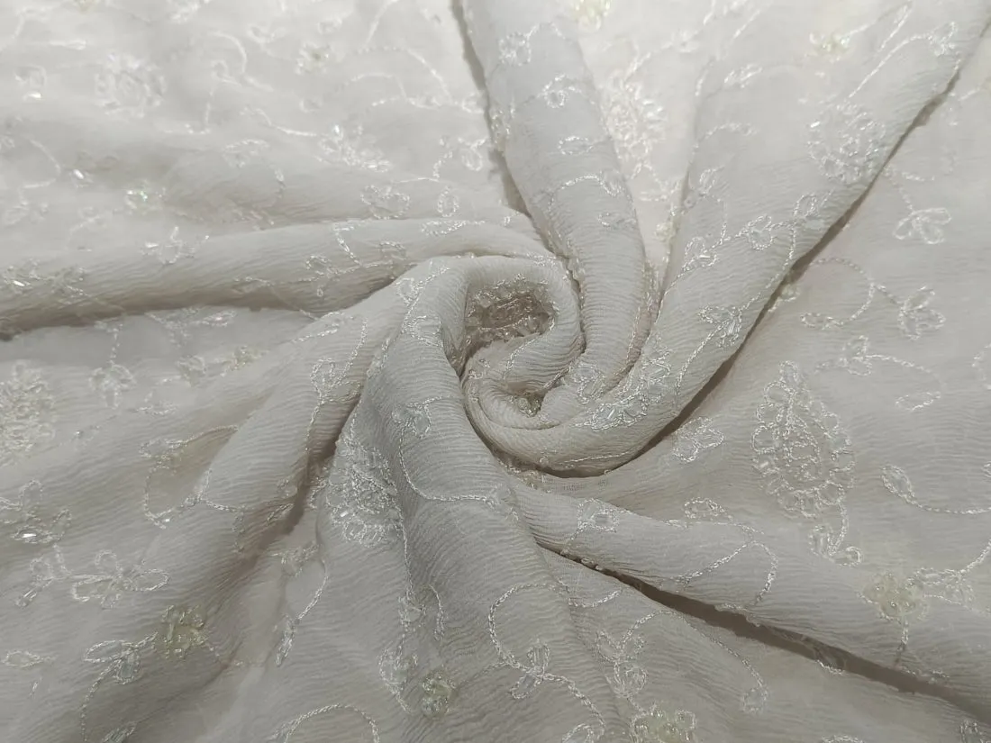 SILK CHIFFON EMBROIDERY WITH WHITE BEADS 44"~wide