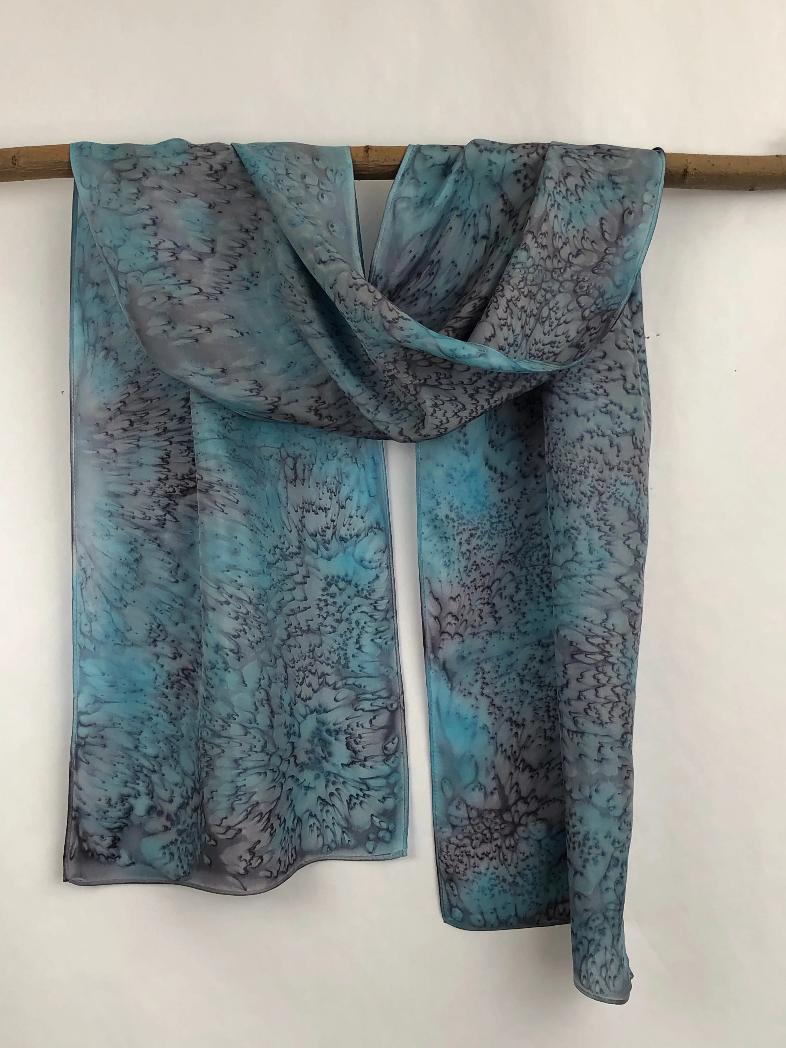 “Snow Storm Mermaid" - Hand-dyed Silk Scarf - $125