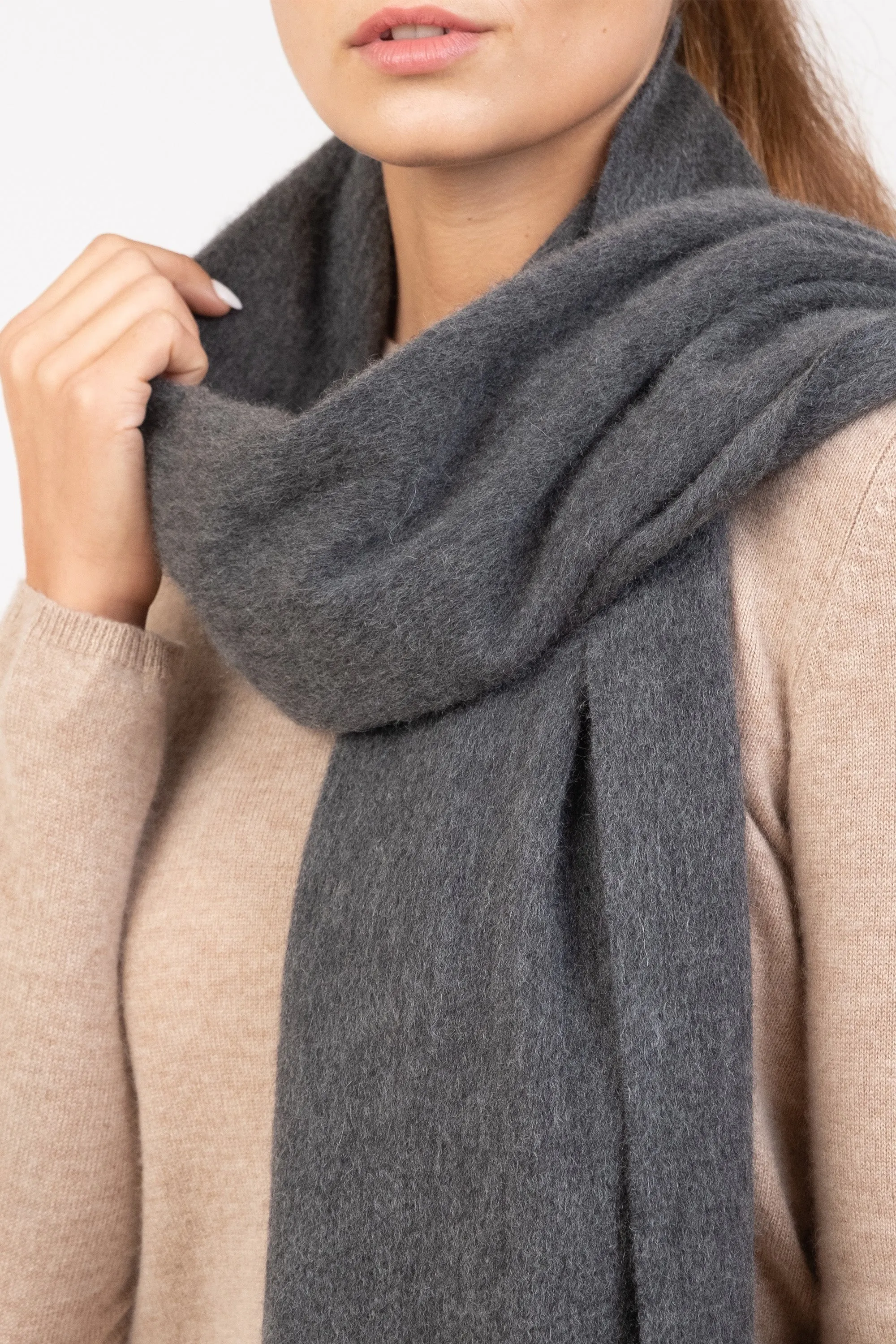 Solid Cashmere Wide Scarf - Steinway Grey