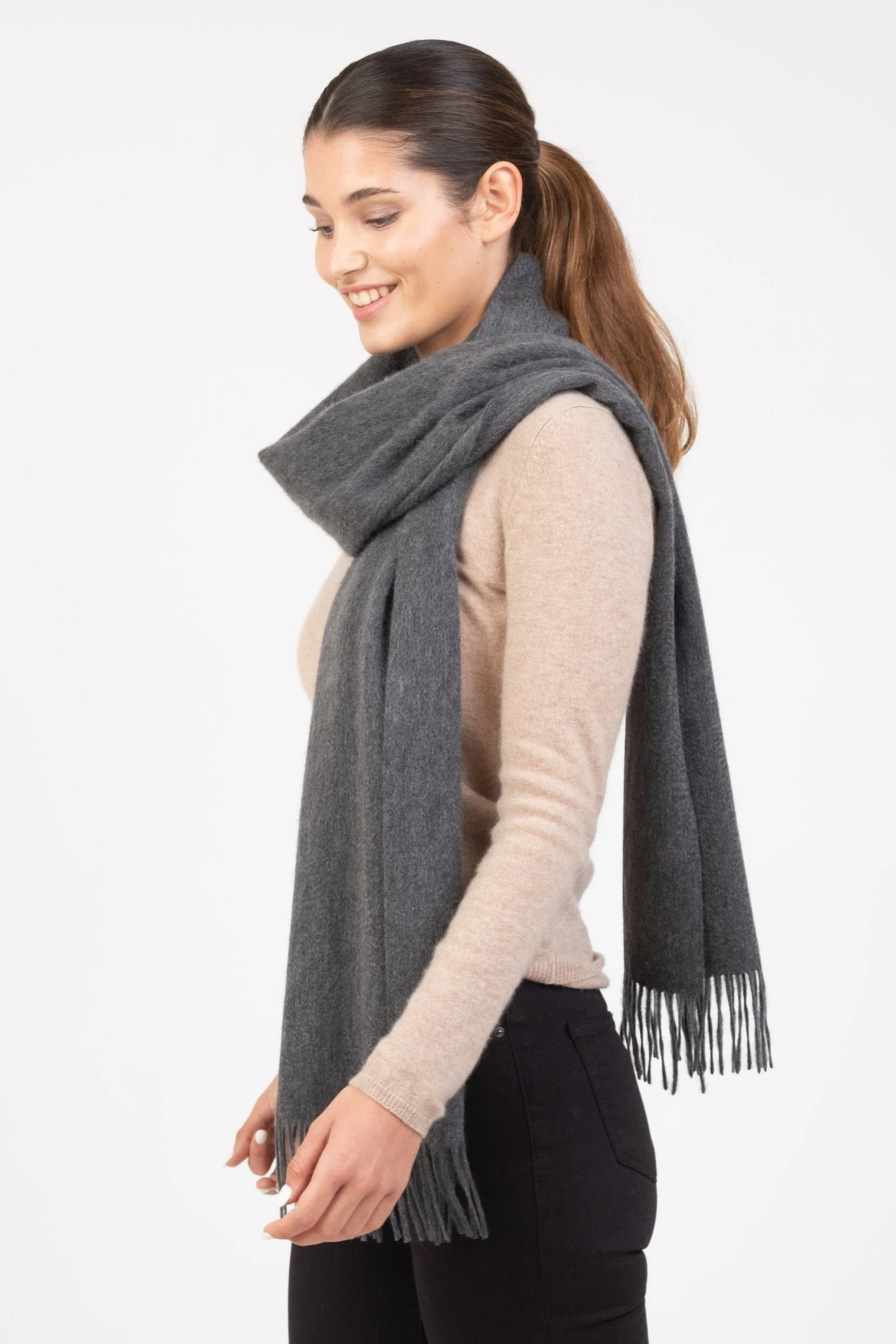 Solid Cashmere Wide Scarf - Steinway Grey