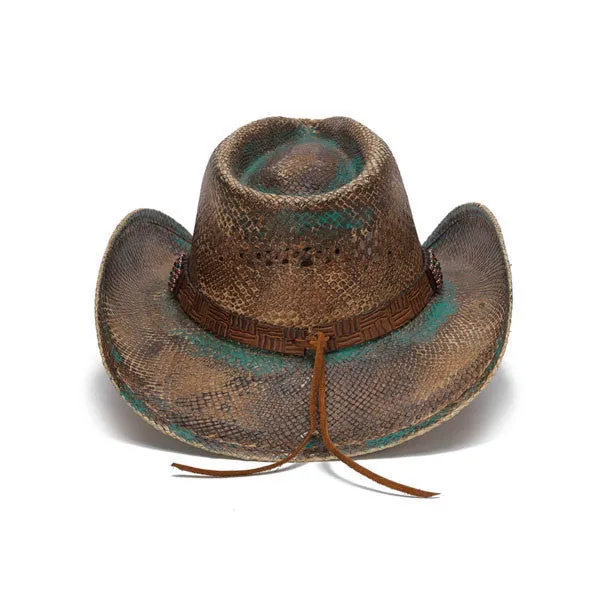 Stampede Hats - Blue Stained Straw Cowboy Hat with Beadwork and Turquoise