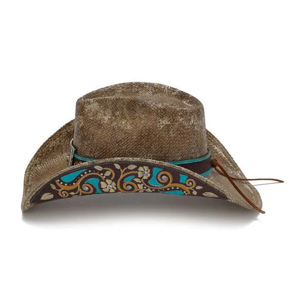 Stampede Hats - Brown Flowers Cowboy Hat with Turquoise and Rhinestones