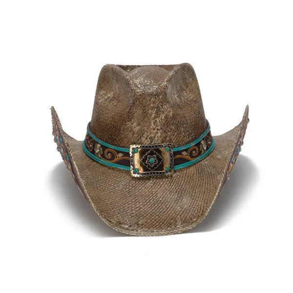 Stampede Hats - Brown Flowers Cowboy Hat with Turquoise and Rhinestones