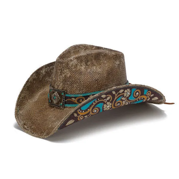 Stampede Hats - Brown Flowers Cowboy Hat with Turquoise and Rhinestones