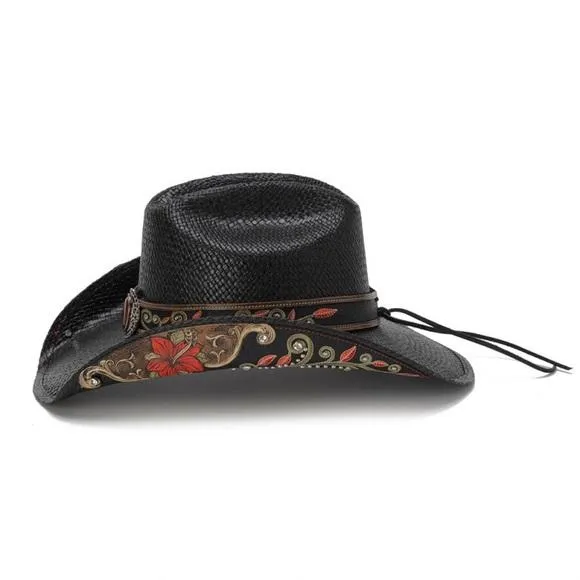 Stampede Women's Straw Western Hat - The Hibiscus Red Flower