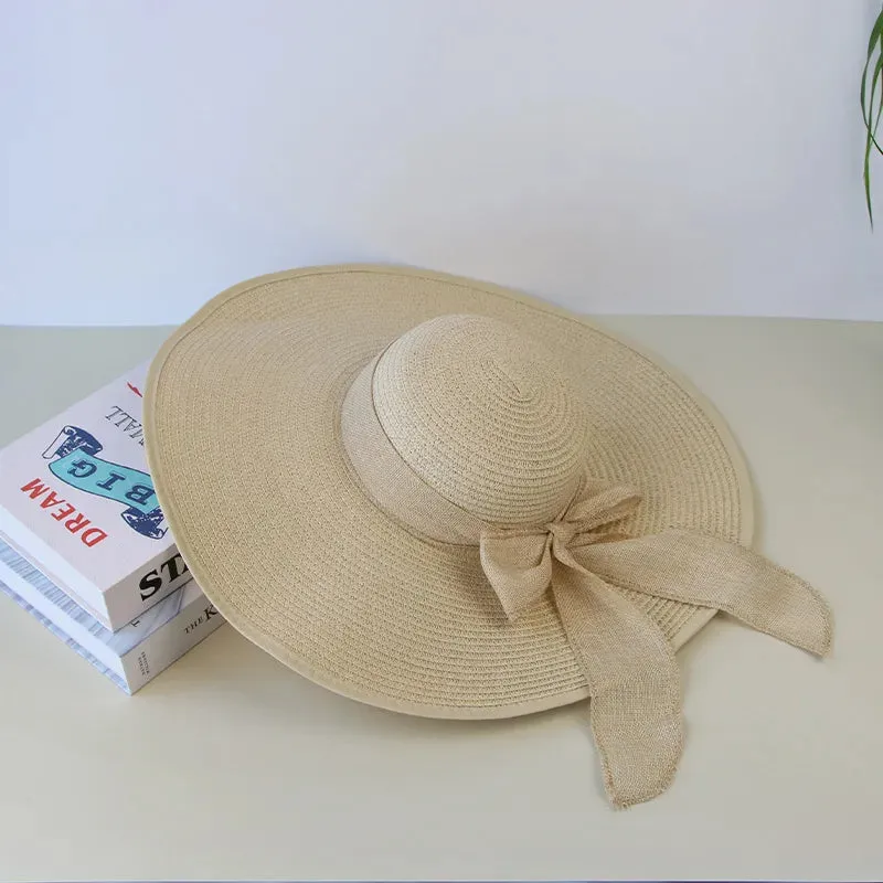 Summer Women Straw Hat Bowknot Wide Brim Floppy Panama Hats Female Lady Outdoor Foldable Beach Sun Protector