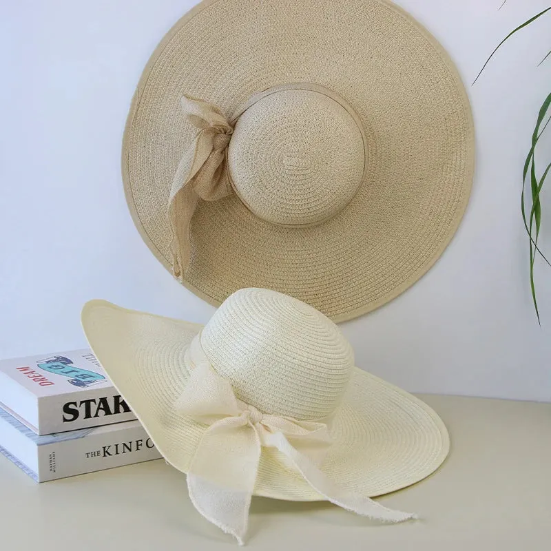 Summer Women Straw Hat Bowknot Wide Brim Floppy Panama Hats Female Lady Outdoor Foldable Beach Sun Protector