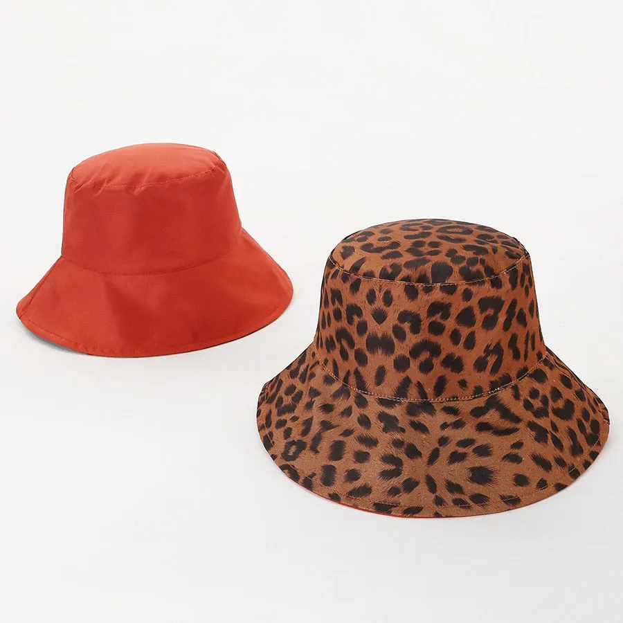 Two Side Leopard Black Bucket Hat For Women Men Reversible Panama Sun Hat Summer Ladies Beach Sun Protection Fisherman Hats