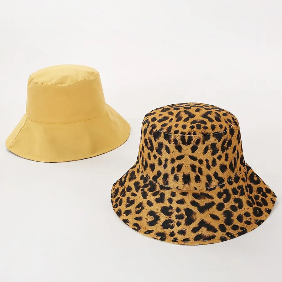 Two Side Leopard Black Bucket Hat For Women Men Reversible Panama Sun Hat Summer Ladies Beach Sun Protection Fisherman Hats