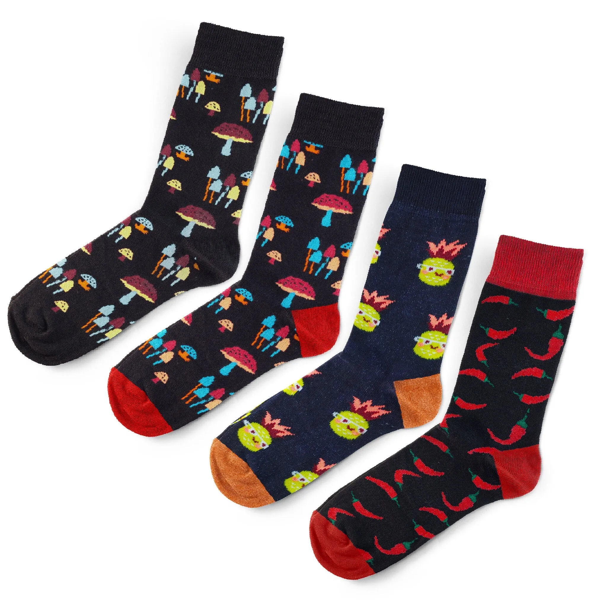 Unisex Socks 4 Pairs Set Mushroom Socks Colorful Patterned Sock Red Pepper Cotton Sock Pineapple Socks Cute Socks Gift Socks