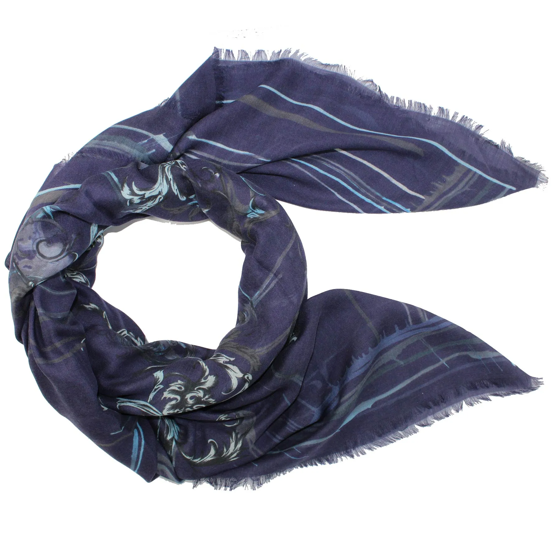 Versace Scarf Dark Blue Ornamental Large 55 Inch Square Shawl SALE