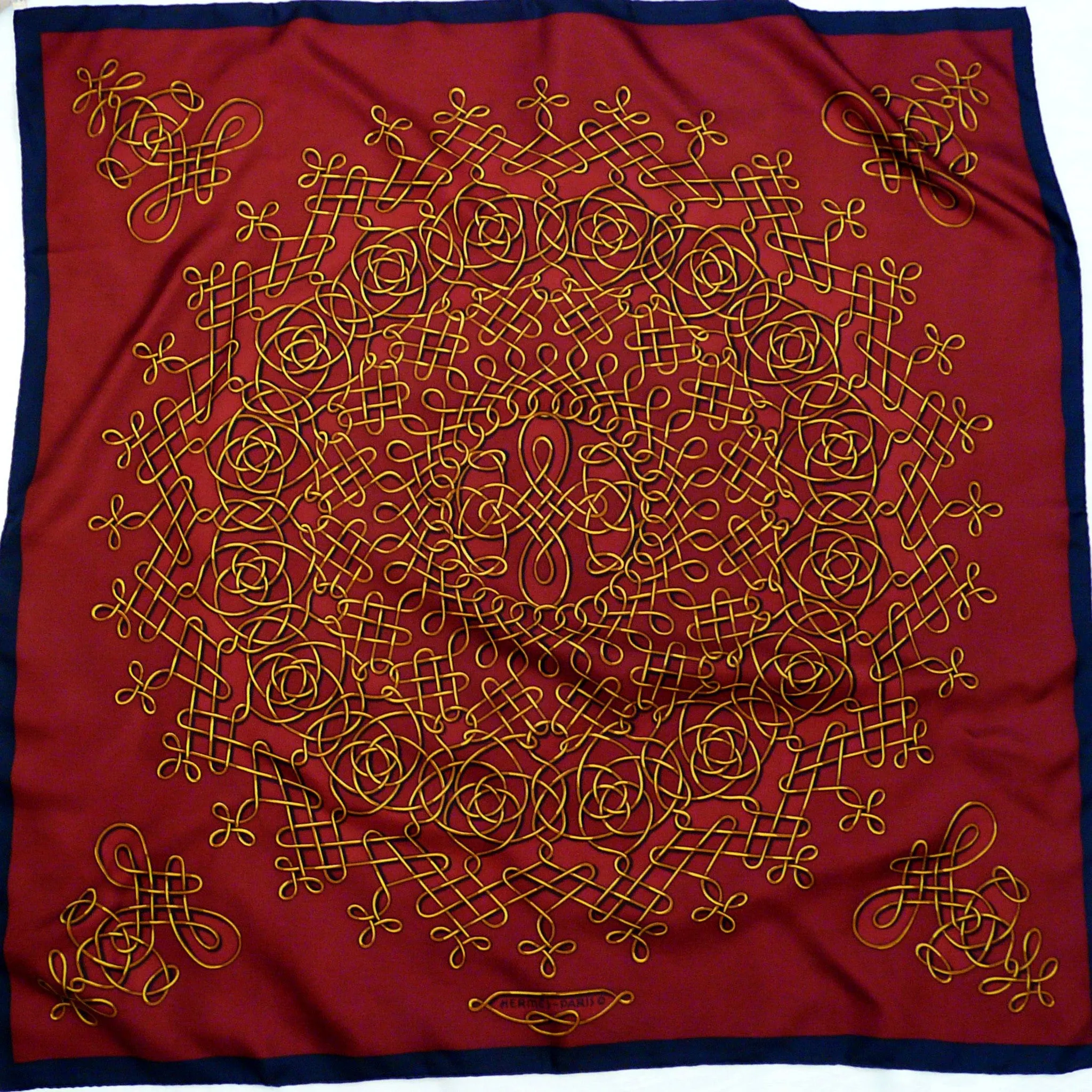 Vintage Hermes Silk Scarf Vinci Red Early Issue RARE