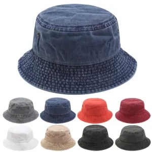 Vintage Washed Denim Bucket Hat Cotton Panama Hip Hop Bob Cap