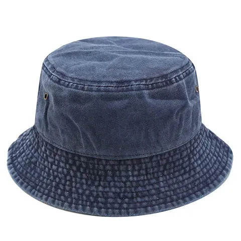 Vintage Washed Denim Bucket Hat Cotton Panama Hip Hop Bob Cap