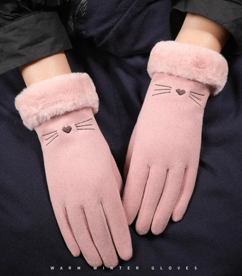 Winter Warmth in Style: Cat Lover's Touchscreen Cotton Gloves for Women