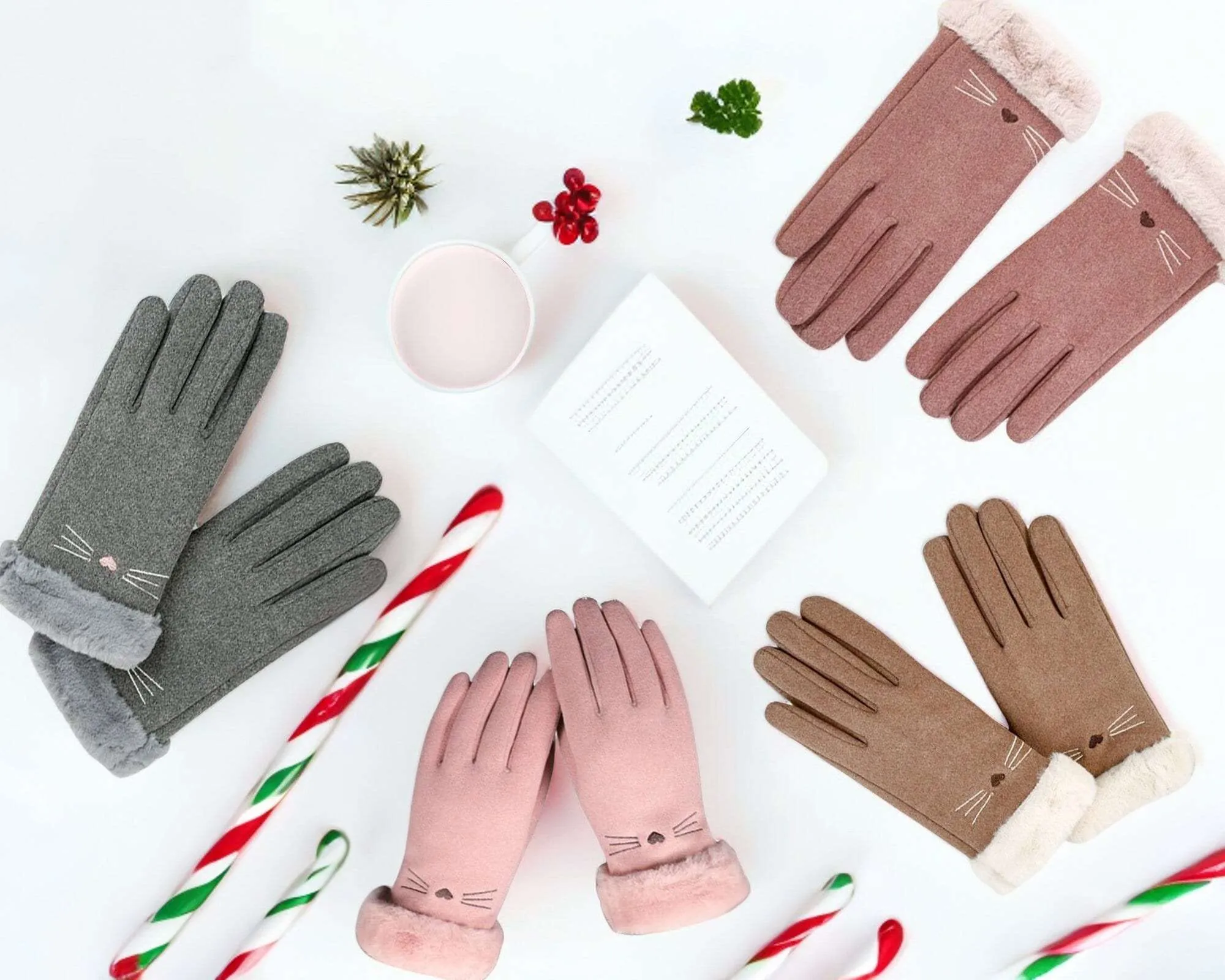 Winter Warmth in Style: Cat Lover's Touchscreen Cotton Gloves for Women