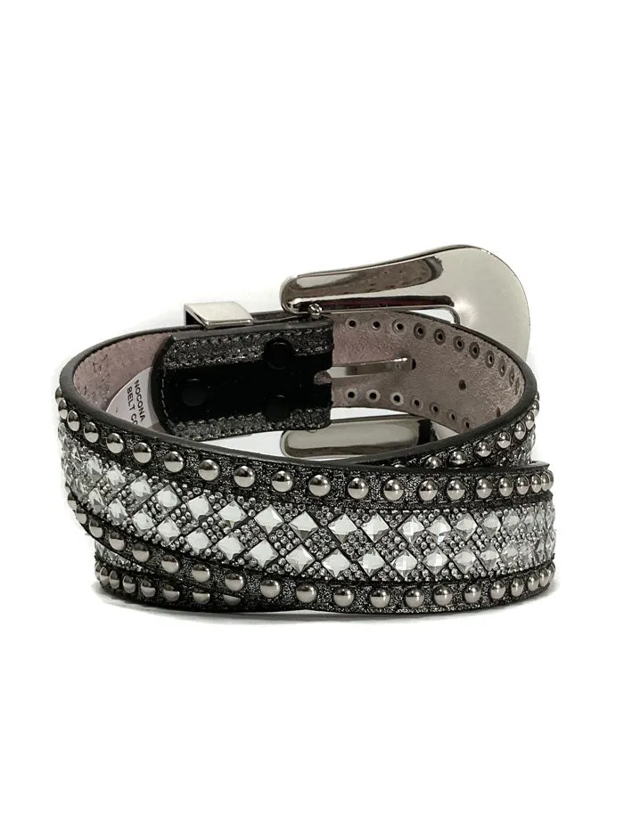 Women's Studded Bling Black Leather Belt