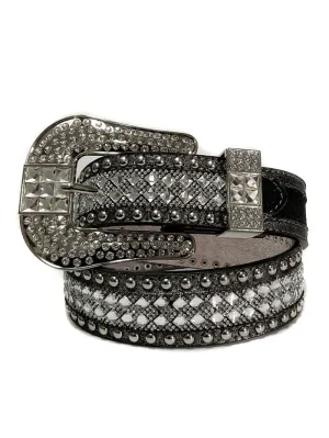 Women's Studded Bling Black Leather Belt