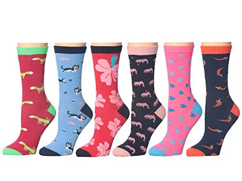 Women's Tropical Colors Cute Patterned Casual Fashion Crew Socks, 12-Pack